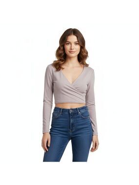 *Talula Mauve Long Sleeve Wrap Crop Top – Size S